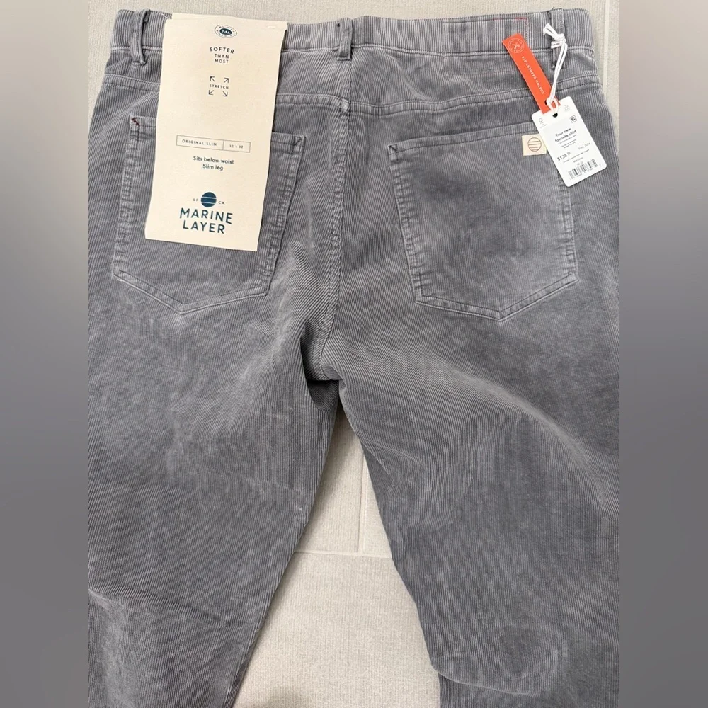 Marine Layer 5-Pocket Mid Grey Corduroy Pants Slim Straight